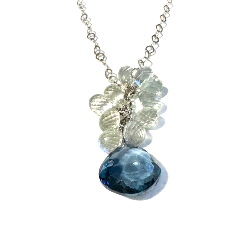 Beautiful London Blue Topaz and Aquamarine Briolette Necklace on Sterling Chain